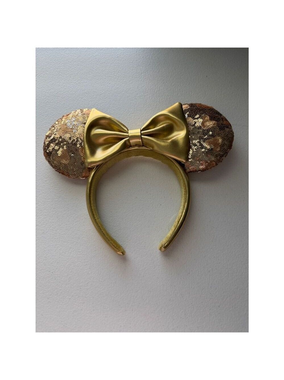 Disney Parks Gold Sequin Minnie Mouse Ears Headband Metallic Gold Bow